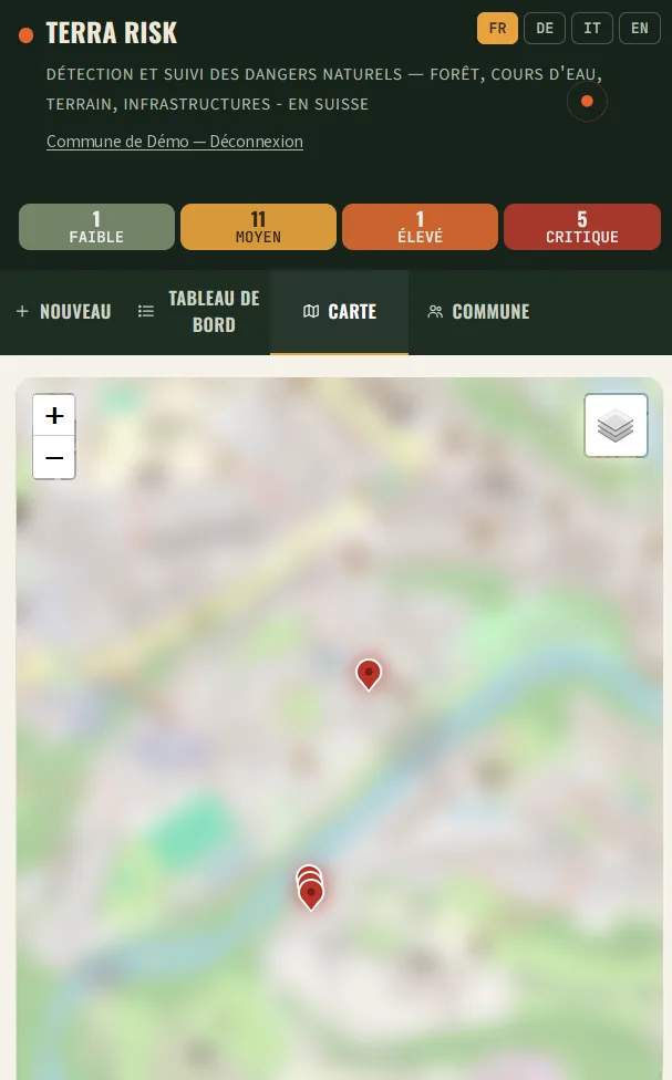 Carte des signalements sur téléphone